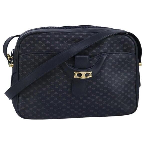 CELINE Macadam Canvas Shoulder Bag Navy Gold - Picture 1 of 16